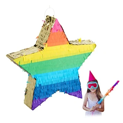 Image of Relaxdays 10031478 Star Pinata, Birthday, Party, Celebration, Dimensions: H x W D: Approx. 49 45 9 cm, Multicoloured, 1 Item