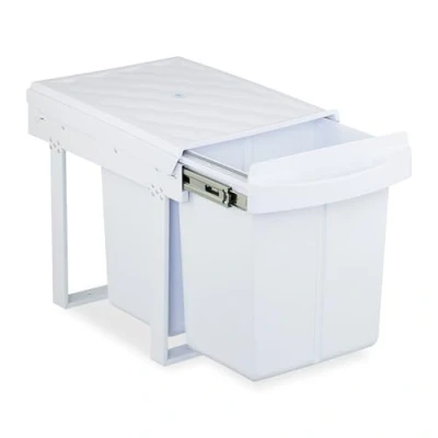Image of Relaxdays Pull Out Kitchen Bin, 2 Sections, x 20L, 41.3x34x51.8 cm, Undersink, Built in Rubbish Disposal, White, Steel, Plastic