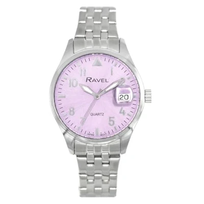Image of Ravel Plus Women&#039;s 34mm Round 3ATM Calendar Watch with Sapphire Coated Lens and Sunray Dial Japanese Analogue Quartz RPD 006LB Stainless Steel/Purple