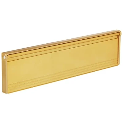 Image of STORMGUARD 06SR0310000G Letter Box Cover with Brush &amp; Flap for Internal OR External Use Gold Finish, dimension 293 x 77mm
