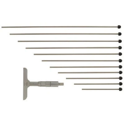 Image of Mitutoyo Depth Micrometer, Interchangeable Rods 0 12&quot;, 2, 5&quot; Base