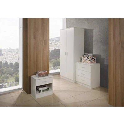 Image of Timber Art Design UK Wood Bedside Table Storage Shelf Cabinet Drawer Nightstand with Metal Handles Runners Modern Furniture for Living Room, Bedroom, Office, White W45 x H47 D35 cm