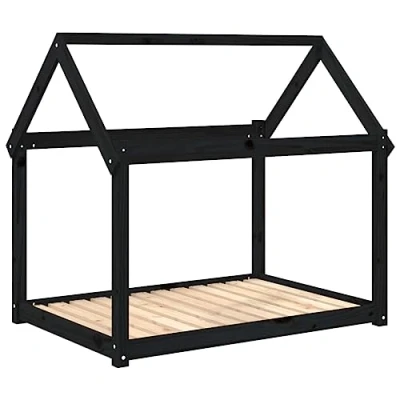Image of vidaXL Dog Bed Sturdy Solid Wood Pine, Convenient and Comfortable Design, Chic Black Color, Easy to Assemble with Included Manual