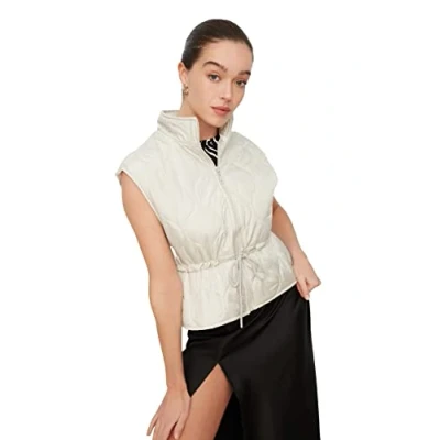 Image of Trendyol Women&#039;s Woman Regular Puffer Turtleneck Woven Vest Sweater, Stone, S