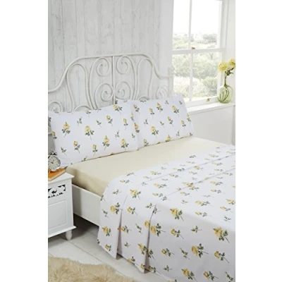 Image of Rapport Rosebud 100% Brushed Sheet Set, Cotton, Lemon, Single