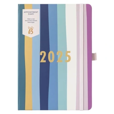 Image of Busy B Appointment Weekly Planner Diary 2025 Multicoloured Striped Faux Leather Cover Manage a Schedule with Week to View, Vertical Daily Schedules, Notes Pages &amp; Elastic Closure Band