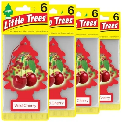 Image of LITTLE TREES Car Air Freshener I Hanging Tree Provides Long Lasting Scent for Auto or Home Wild Cherry, 24 count, (4) 6 packs