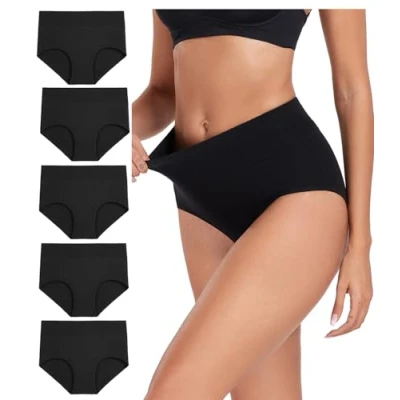 Image of wirarpa Ladies Cotton Knickers High Waisted Underwear Full Coverage Briefs Comfy Panties for Women 5 Pack XS