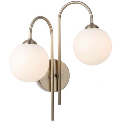 Image of Lyndon 2 Light Globe Wall Antique Brass with Opal White Glass