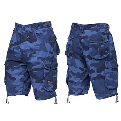 Image of Crosshatch New Mens Knee Length Combat Cargo Camo Denim Summer Shorts by Jeanbase Blue 34