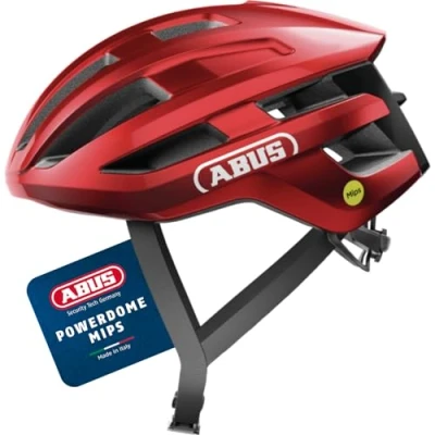 Image of ABUS PowerDome MIPS Road Bike Helmet Lightweight Bicycle with Clever Ventilation System and Impact Protection Made in Italy for Men Women Red, Size L