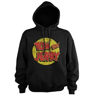 Image of Tom &amp; Jerry Officially Licensed Washed Logo Hoodie (Black), M