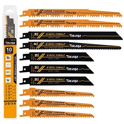 Image of TOLESA 10 Pieces Reciprocating Saw Accessories for Wood Pruning PVC Cutting Bi metal Window Door Demolition