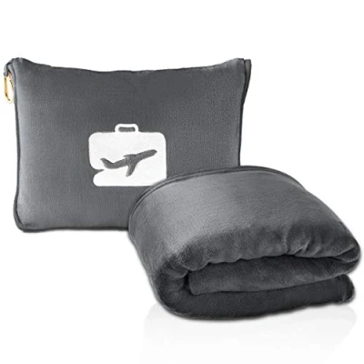 Image of EverSnug Travel Blanket and Pillow Premium Soft 2 in 1 Airplane with Bag Pillowcase, Hand Luggage Belt Backpack Clip (Grey)