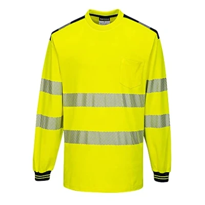Image of Portwest T185 Lightweight PW3 Hi Vis Cotton Comfort T Shirt L/S Yellow/Black, 3X Large