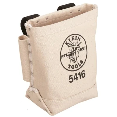 Image of Klein Tools 5416 Tool Pouch, Small Bag for Bolt Storage with Bull Pin Loops and Belt Strap Connect, 5 x 10 9 Inch