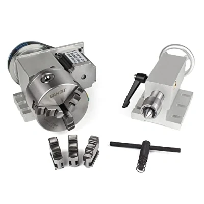 Image of RATTMMOTOR CNC rotary axis, 4th axis K11 100 mm hollow shaft with 3 jaw chuck, dividing apparatus, a reduction ratio of 6:1 65 tailstock for lathe, milling machine
