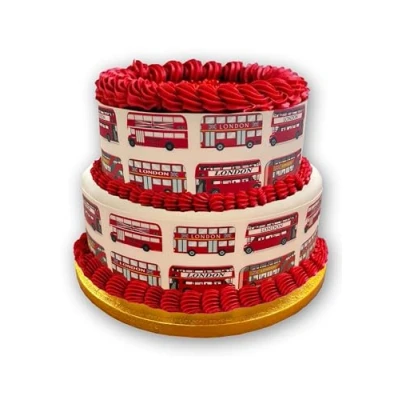 Image of Edible Decor Sheet Red London Bus Border Ribbon Perfect for Decorating Larger Cakes Easy to Use