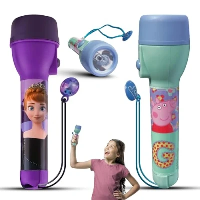 Image of 2x Lightweight Kids Torches, Peppa PlG and Frozen LED Big Luminous Range: 3.5m Night Light Torch Bright for Xmas, Birthday Thanksgiving Gifts, 16cm Plastic Flashlight Toy 3+ Y