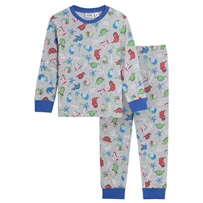 Image of Peppa Pig George Pyjamas for Boys Dinosaur Pjs Dino Full Length Nightwear Set Grey 3 Years