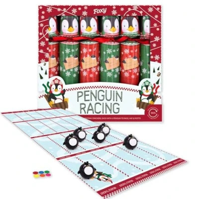 Image of Celebration Crackers Foxy Penguin Racing Game Eco Christmas Tray of 6 x 12 inch FSC Mix