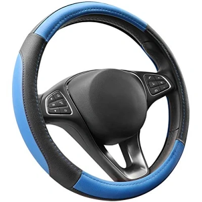 Image of COFIT Microfiber Leather Steering Wheel Cover Breathable Anti slip Universal Protective Wrap Car Interior Decor Accessories Size M 37 38cm Black and Blue