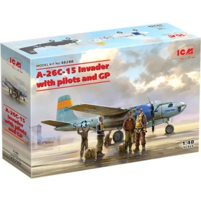 Image of ICM ICM48288 1:48 A 26C 15 Invader w/Pilots &amp; Ground Personnel Scale Model Kit, Black