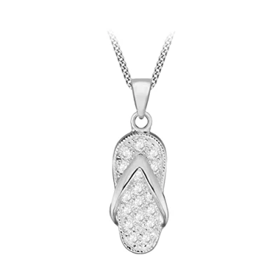 Image of Tuscany Silver Women&#039;s Sterling White Cubic Zirconia Flipflop Pendant on Adjustable Curb Chain of 41cm/16&quot; 46cm/18&quot;