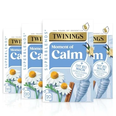 Image of Twinings Superblends Calm Tea Spiced Camomile, Vanilla &amp; Roasted Chicory Root Herbal Infusion with Vitamin B3 (Niacin), 80 Biodegradable Bags