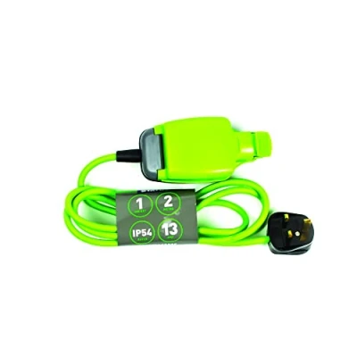 Image of STATUS 1 Socket Extension Lead 2m Green Waterproof Cable 13 amp Weatherproof 1W2M13AIP54S6