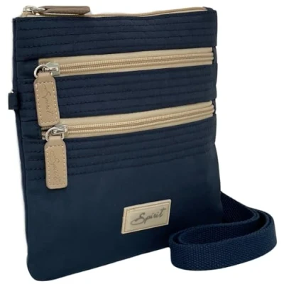 Image of Spirit Lightweight Small 4 Section Crossbody Travel Summer Shoulder Bag Zipper Closure (Navy/Stone)