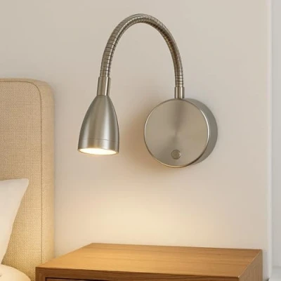 Image of CGC Lighting USB Rechargeable Battery Magnetic Wireless Flexible Wall Light Bed Reading Lamp (Satin Nickel Matilda)