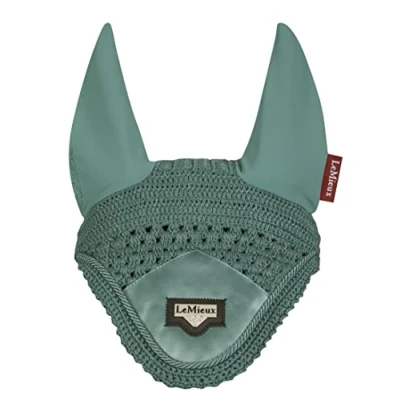 Image of LeMieux Loire Fly Hood for Horses Sage Stylish Hand Knitted Crotchet Soft &amp; Stretchy X Large