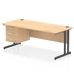 Image of Impulse 1800x800 Desk Maple/Black Cantilever Leg 1x3 Drawer Fixed Ped