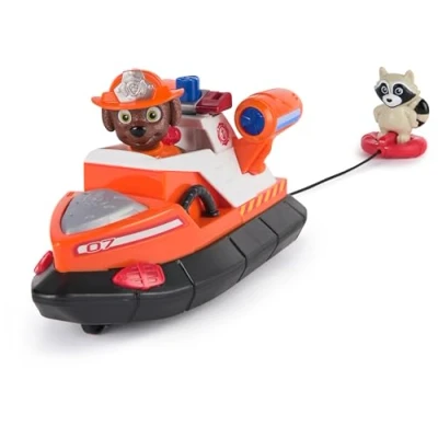 Image of PAW Patrol Fire Rescue: Zuma Rescue Boat with Action Figure, Launching Lifesaver, Raccoon and Toy Boat, Kids Toys for Boys Girls Ages 3 Up