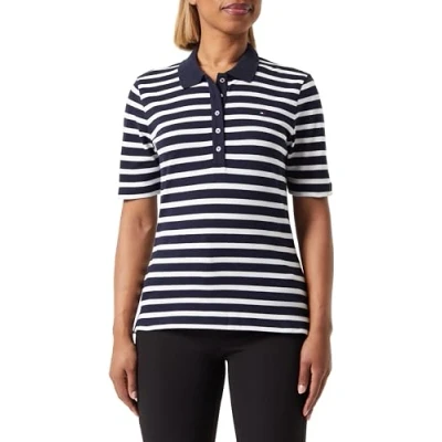 Image of Tommy Hilfiger Women 1985 Reg Pique Stripe Polo Ss S/S Polos, Blue, XXS
