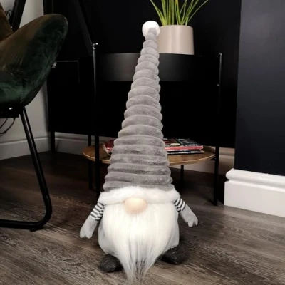 Image of 51cm Large Sitting Plush Christmas Gonk with Grooved Hat in Grey
