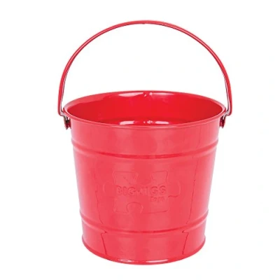 Image of Bigjigs Toys Red Children&#039;s Bucket Steel Garden &amp; Beach with Riveted Swivel Handle, Quality Outdoor Toys, Ideal Crabbing Toy