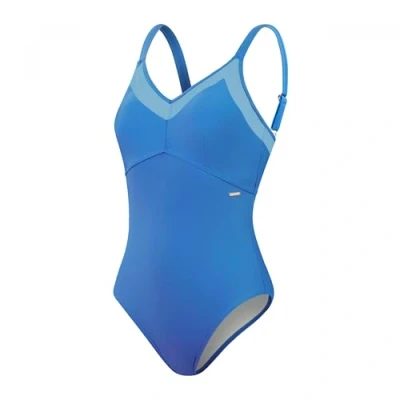 Image of Speedo Womenss Shaping Mesh Detail Swimsuit in Blue Nylon Size 8 UK