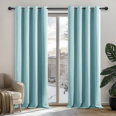 Image of Deconovo Home Decorative Thermal Insulated Curtains Blackout Eyelet for Boys Bedroom Sky Blue W42 x L63 Inch One Pair