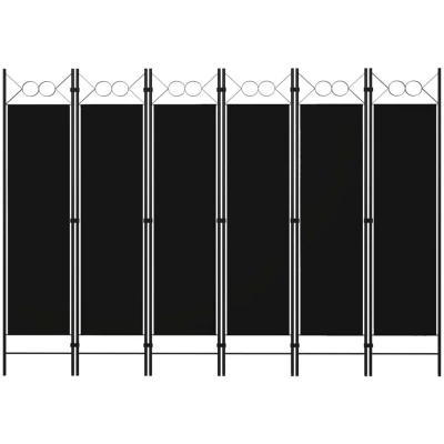 Image of vidaXL 6 Panel Room Divider Black, 240x180 cm Iron Frame with Fabric Screens Top Circle Design For Privacy or Partition