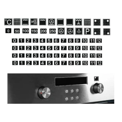 Image of Cooker Symbol Sticker Set for the Labelling Smudged Sign Renew (RP44) (9 mm, White Signs on Black Background)