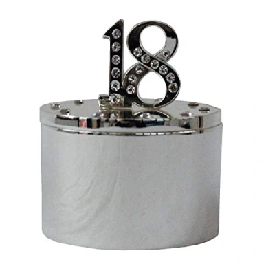 Image of Widdle Gifts Ltd Milestones Silver &amp; Diamante Trinket Box with Number Top 18th Birthday
