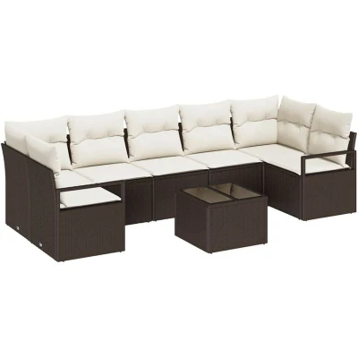 Image of vidaXL 8 Piece Garden Sofa Set with Cushions Brown Poly Rattan
