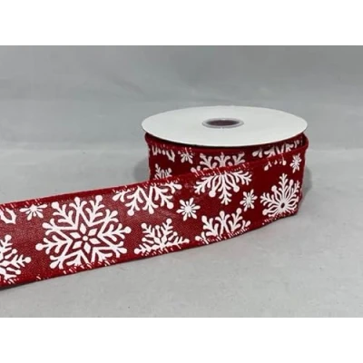 Image of 2 Meters x 38mm Wired Ribbon Red Snowflake Christmas Hessian Style 3.8cm