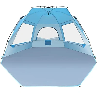 Image of Glymnis Beach Tent 4 5 Person Pop Up UPF 50+ UV Protection Sun Instant Outdoor Umbrella Shade Shelter Large for Adults, Blue (BT ZD02 02)