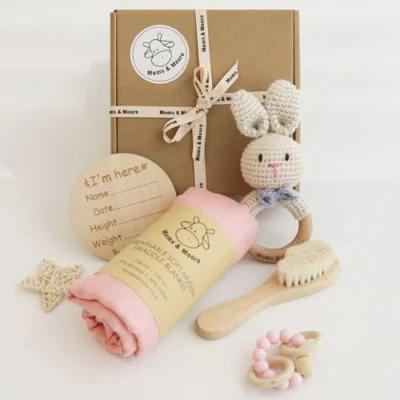 Image of Newborn Baby Gift Set, for Boys and Girls, Essentials Set,Baby Unisex,Baby Shower Gifts, Welcome Gifts Baby,Wishlist,Baby Blankets, rattles (Bunny)