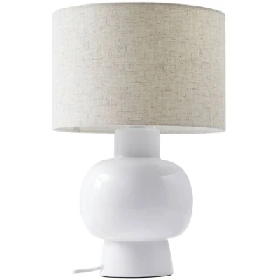 Image of Lindby table lamp Arved, white, textile, ceramic, 46 cm