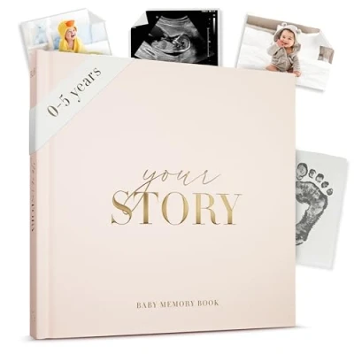 Image of Baby Memory Book New Photo Scrapbook &amp; Record Journal 132 Page Newborn Shower Gift Album for Boys and Girls 4x6 5x7 Photos Cream