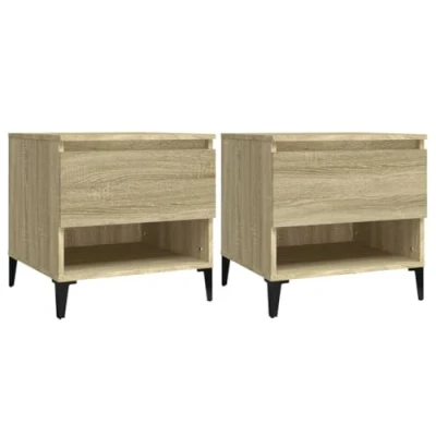 Image of vidaXL Engineered Wood Side Tables Brown Coffee with Metal Legs Modern Tea End Lamp Drawer &amp; Compartment for Living Room
